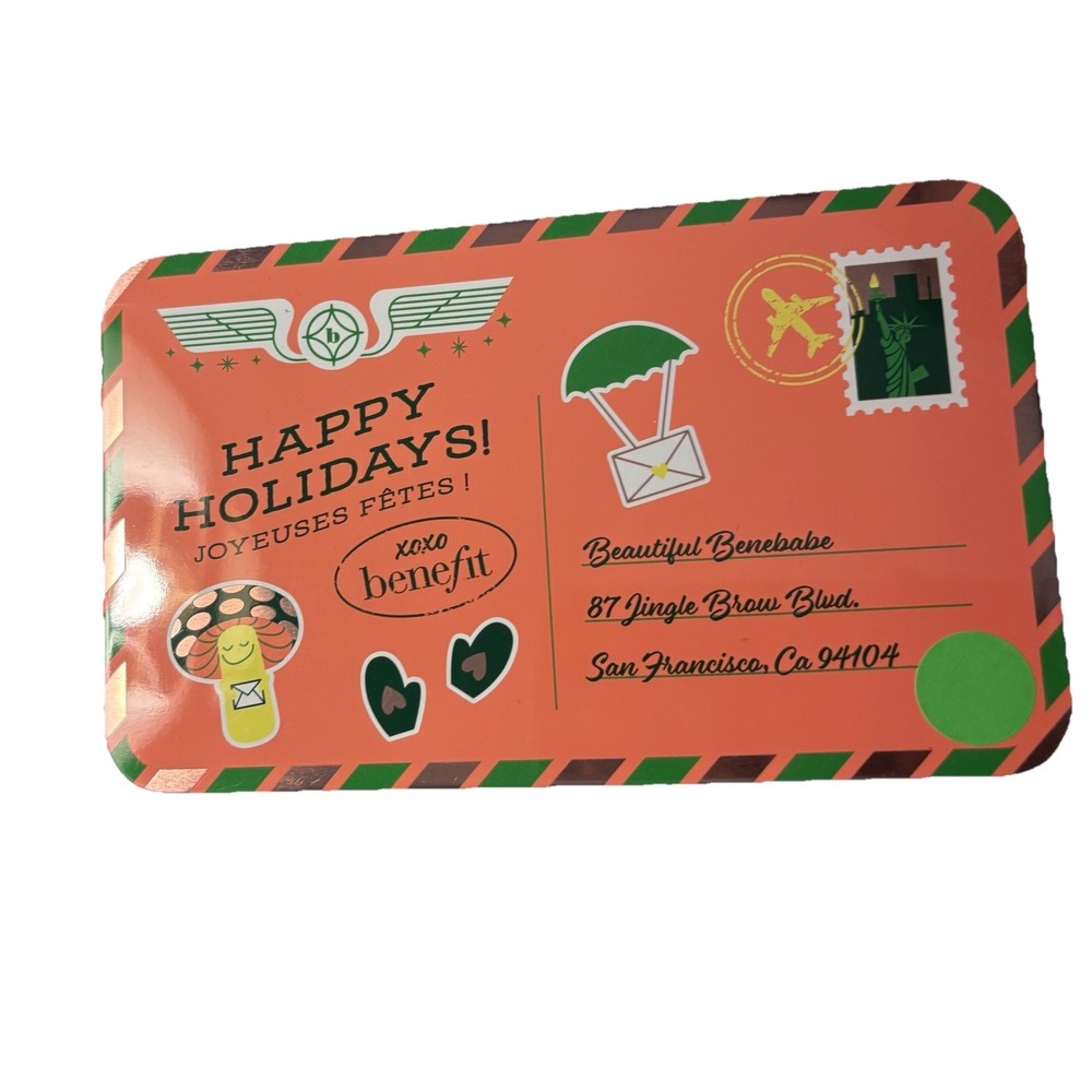 Empty Benefit Happy Holidays Tin (Yellow/Green/Red)